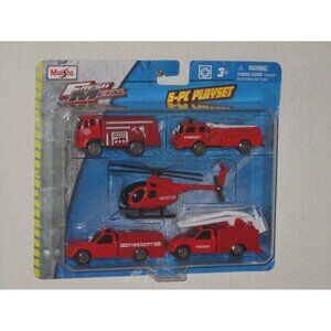 Maisto 5-Piece Diecast Metal Fire Department Rescue Car Truck Helicopter Set New